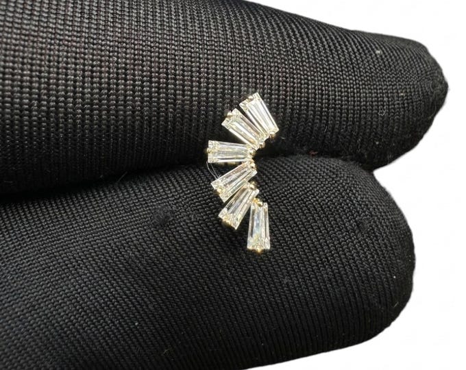 14K Gold Lab Diamond Fan Ring Enhancer, Art Deco Wedding Band