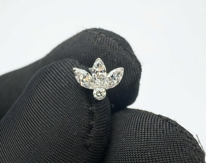 Invisible Diamond Lotus Threaded Stud Earring