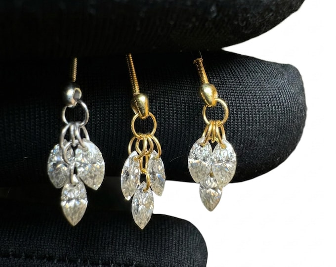 Moissanite Lotus Stud Earrings: Marquise Diamond Plume, 14K Gold Screw Back