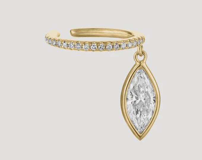 14K Gold Marquise Lab Grown Ear Cuff | Diamond Pave, No Piercing