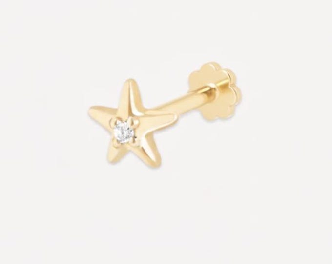 Diamond Star Threaded Stud Earring