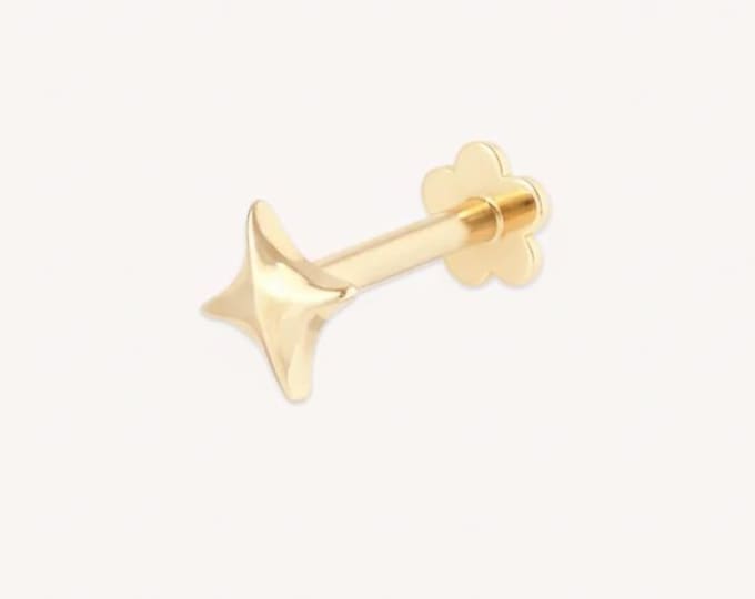 14k Gold North Star Stud Earring • Tragus Helix Piercing