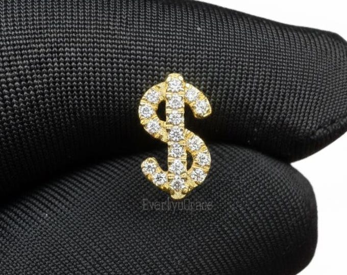 14K Gold Diamond Dollar Sign Stud Earring | Helix, Tragus Piercing