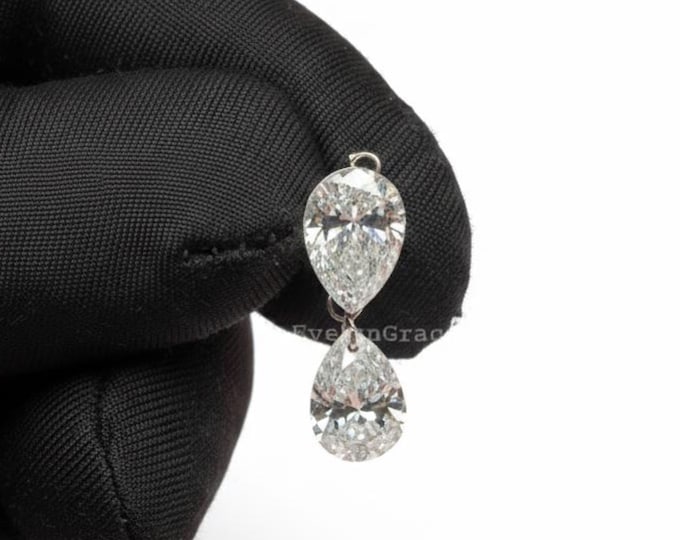 Invisible Set Diamond Pear Dangle Threaded Stud Earring