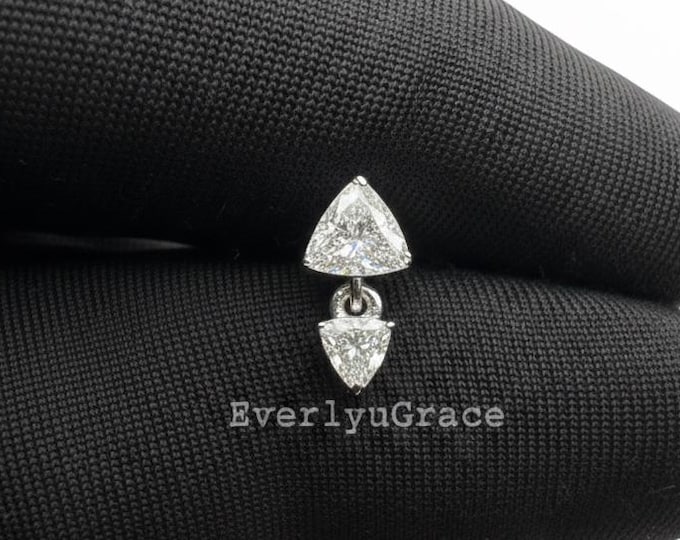 14k Gold Trilliant Diamond Dangle Earring, Threaded Tragus Labret