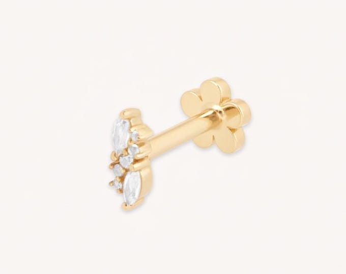 White Topaz Cluster Piercing Stud in Solid Gold