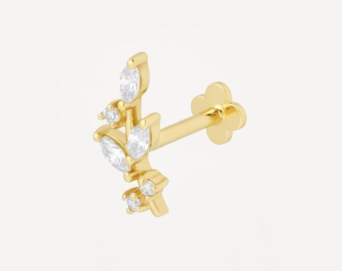 Botanical Piercing Stud in Solid Yellow Gold