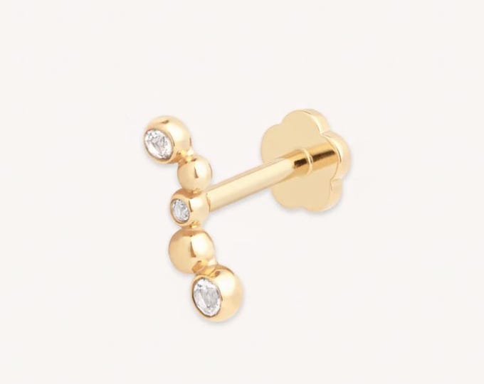 14k Gold Diamond Stud Earring, 0.15ctw Bezel Set Screw Back