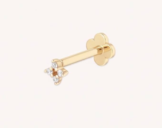 Cosmic Star Crystal Piercing Stud in Solid Gold