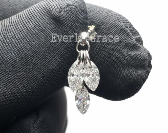 Floating Diamond Plume Threaded Charm Earring