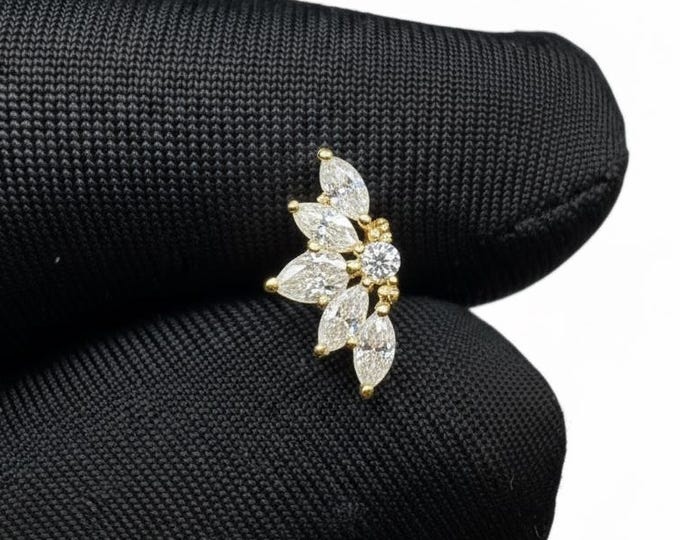 14K Gold Lab Diamond Lotus Cartilage Earring