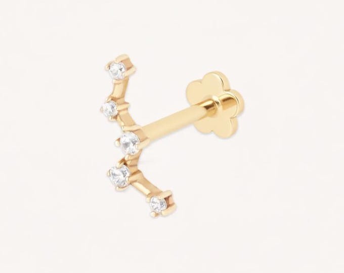 14k Gold Lab Grown Diamond Arc Stud Earring • Conch Helix Tragus Piercing