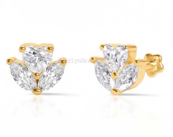 14K Gold Lab Diamond Lotus Stud Earring | Internally Threaded Helix Piercing