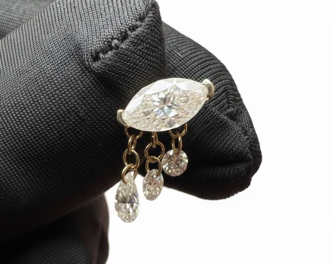Triple Teardrop Marquise Diamond Threaded Stud Earring