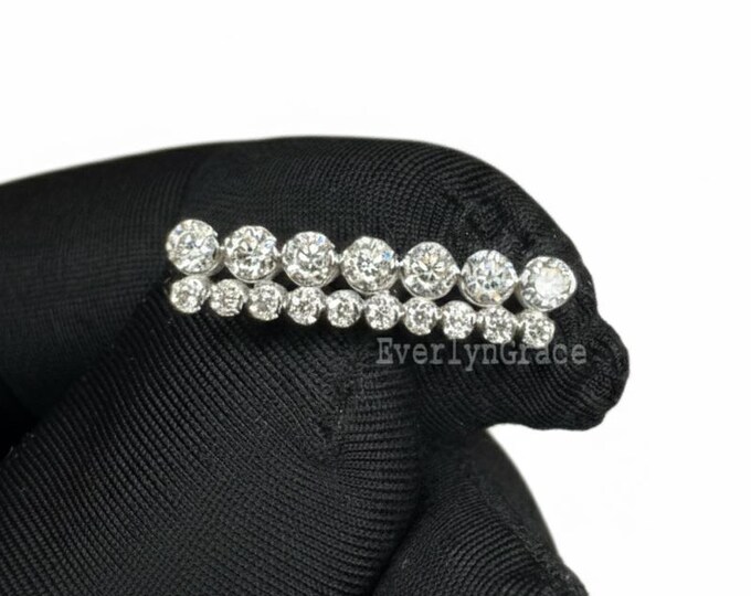 14K Gold Lab Diamond Bar Stud Earring, Invisible Set