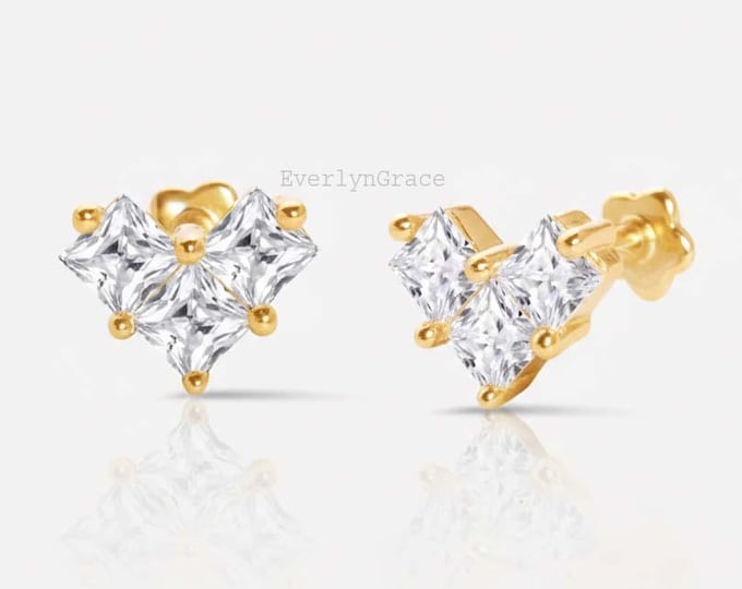 14K Gold Lab Diamond Princess-Cut Stud Earrings, Secure Screw Back
