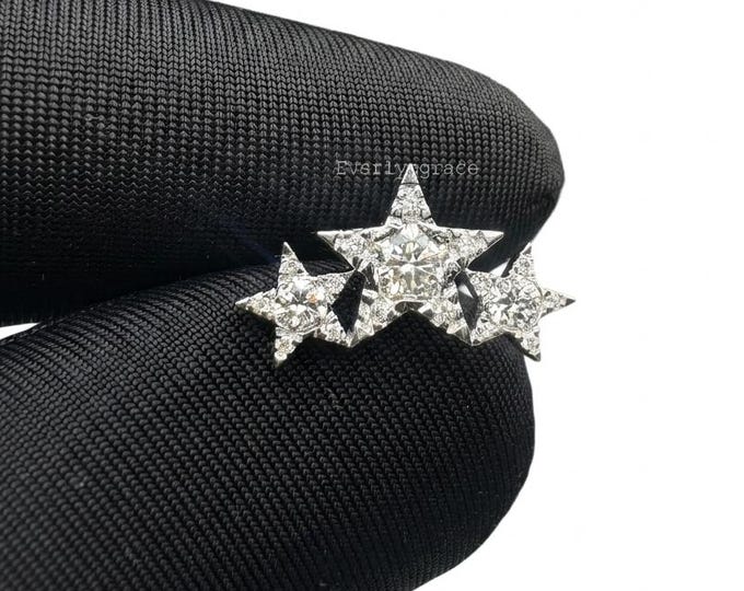 Three Star Garland Diamond Threaded Stud Earring
