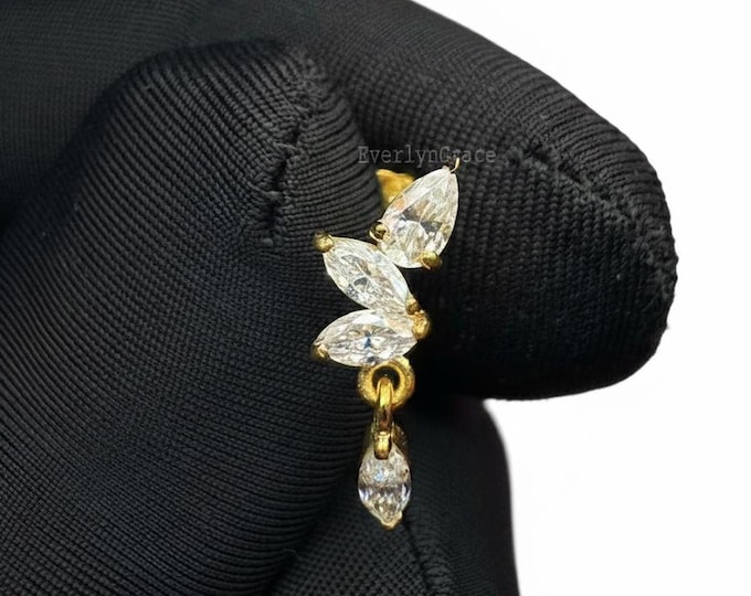 14K Gold Diamond Stud  Earring: Marquise & Pear Floating Stud