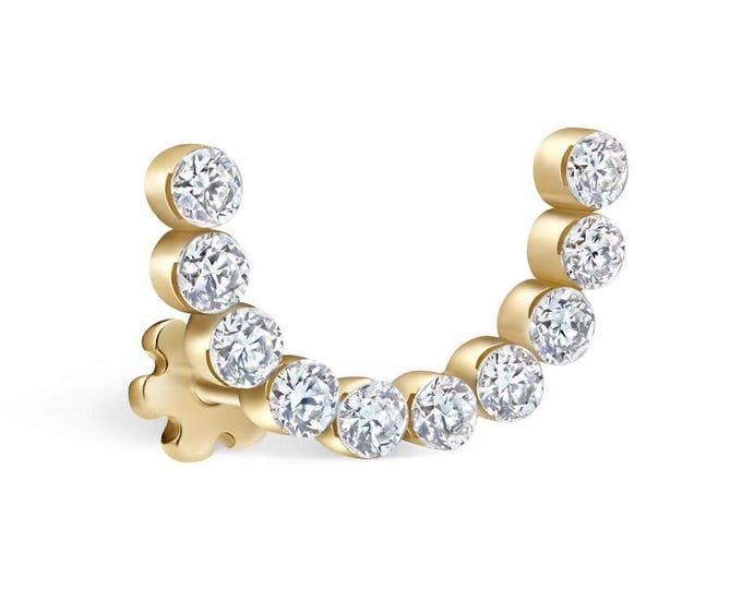 14K Gold Diamond Conch Earring, U-Shape Helix Piercing Stud