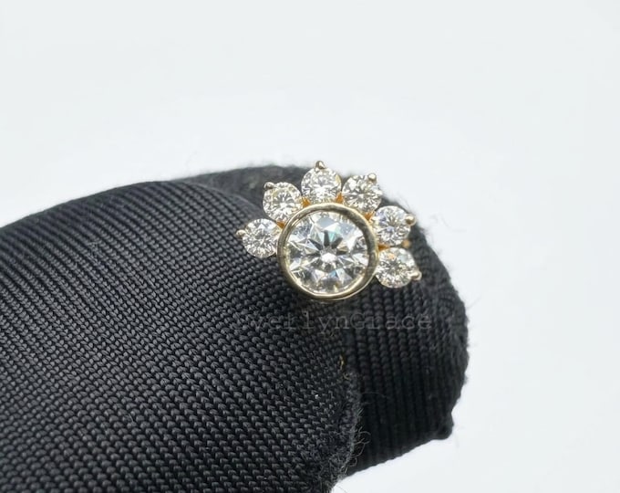 14K Gold Moissanite Fan Stud Earring, Cluster Piercing