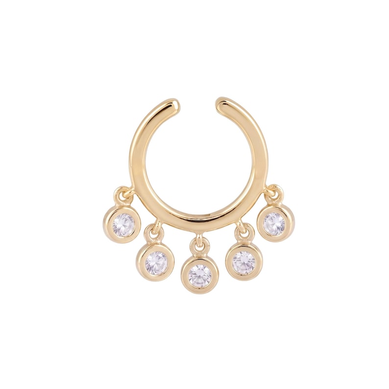 14K Solid Gold Dangle Diamond Ear Cuff, Bezel Set No Piercing Helix ...