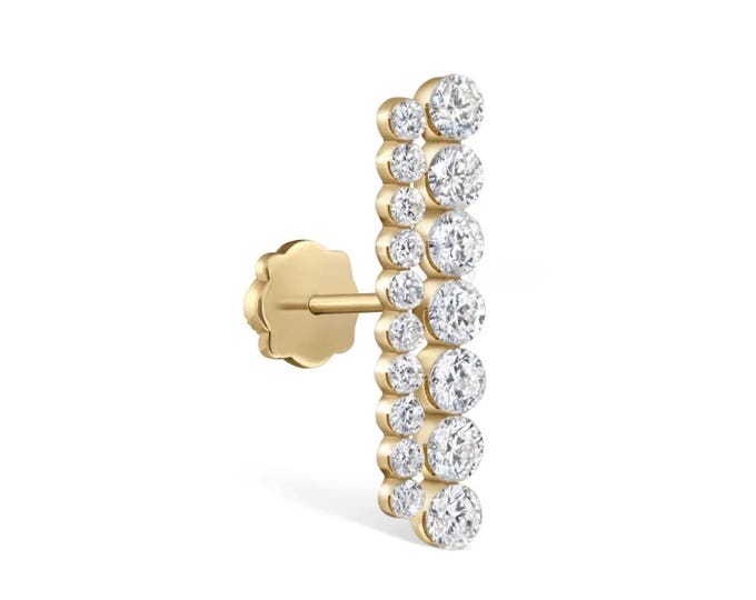 14K Gold Lab Diamond Bar Stud Earring, Invisible Set