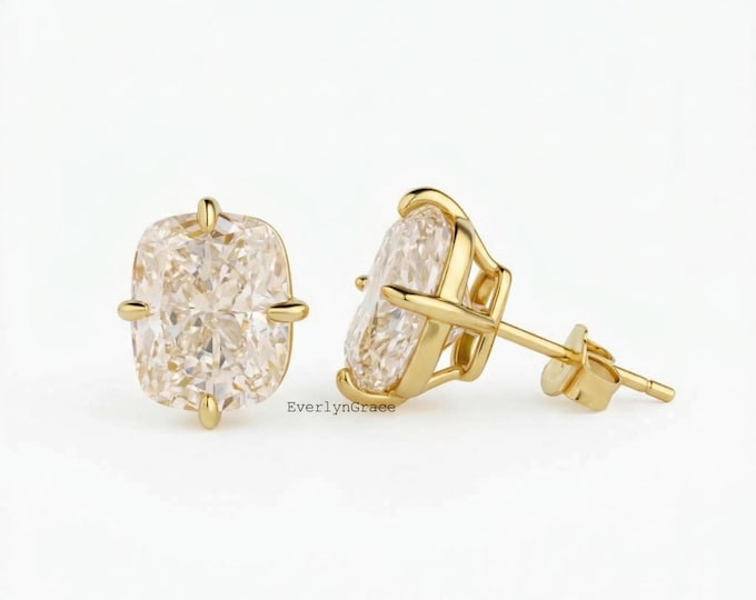 Cushion Cut CZ Stud Earrings – 14k Gold Plated Sterling Silver