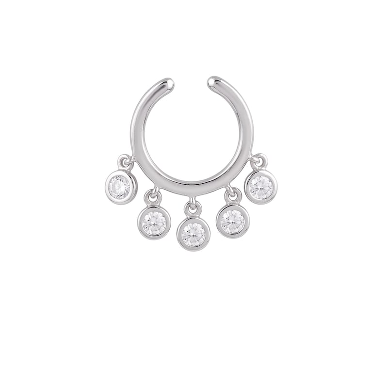 14K Solid Gold Dangle Diamond Ear Cuff, Bezel Set No Piercing Helix ...