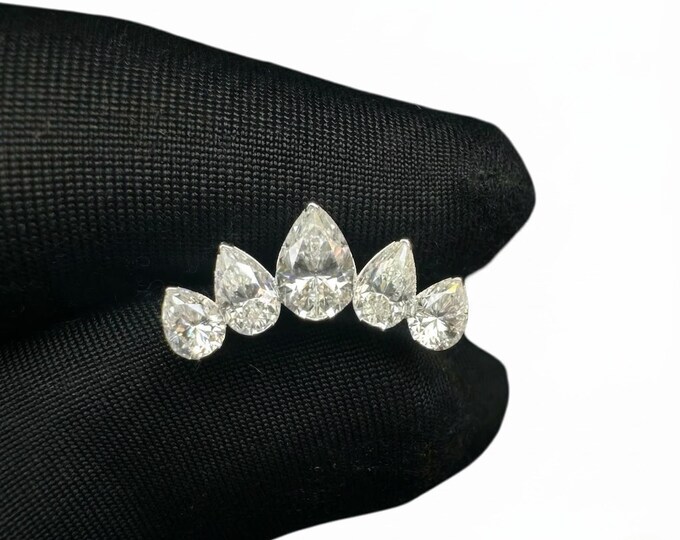 14K Solid Gold Pear Diamond Climbing Earring