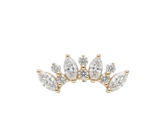 14K Gold Marquise & Round Diamond Cluster Stud: Lab-Grown Conch Earring