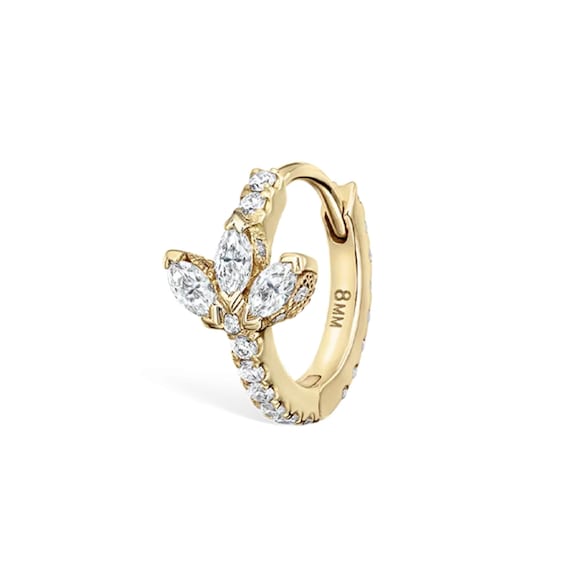 14K Gold Lab-Grown Diamond Lotus Hoop Earring
