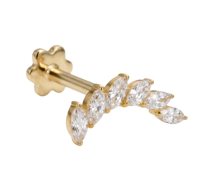 14K Gold Lab Grown Diamond Climber Earring • Marquise Cluster Stud