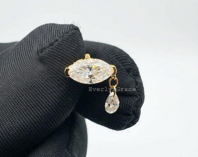 Single Teardrop Marquise Diamond Threaded Stud Earring