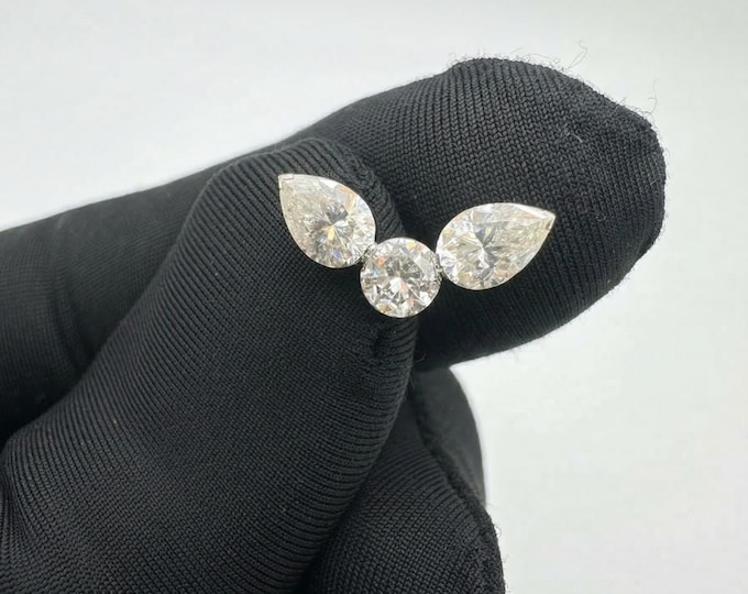 14k Gold Pear & Round Diamond Stud Earring, Helix Conch Tragus Screw Back