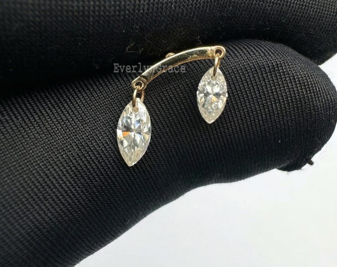 Floating Double Marquise Diamond Drape Threaded Stud Earring