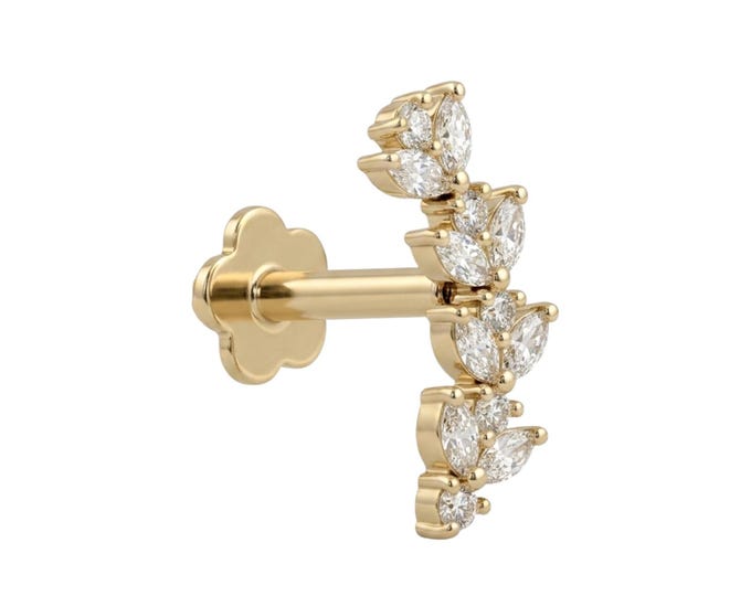 Nature Inspired Lab grown Diamond Leaf Crawler Helix Earring 14k Yellow Gold Ear Climber Diamond Climber Marquise Stud Earring