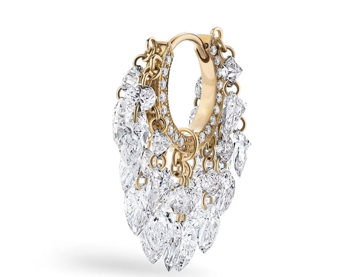 Floating Diamond Tassel Hoop Earring