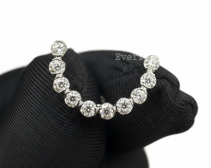 14K Gold Diamond Conch Earring, U-Shape Helix Piercing Stud