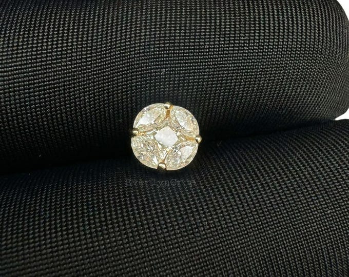 Diamond Cluster Threaded Stud Earring