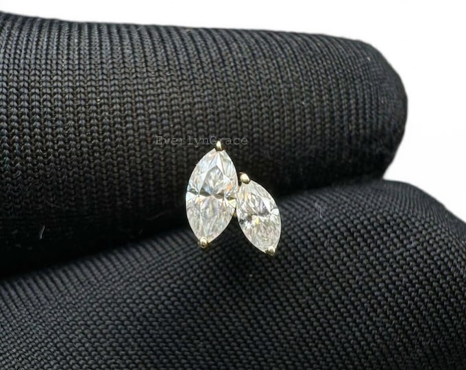 14K Solid Gold Lab-Grown Diamond Flower Stud Earring –Double Marquise Petal Helix & Cartilage