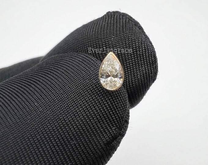 Invisible Set Diamond Pear Threaded Stud Earring