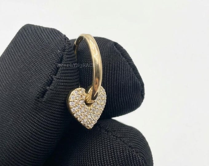 14K Gold Lab Diamond Heart Hoop Earring • Cartilage Clicker