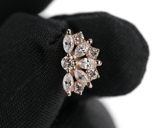 Lab Diamond Marquise Lotus Cartilage Stud Conch Tragus Earring, Flower Helix Stud, Minimalist Flower Earring