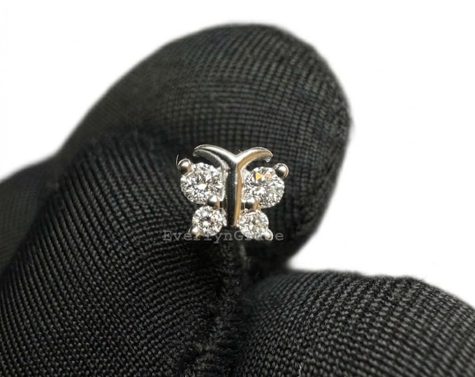 Diamond Butterfly Threaded Stud Earring
