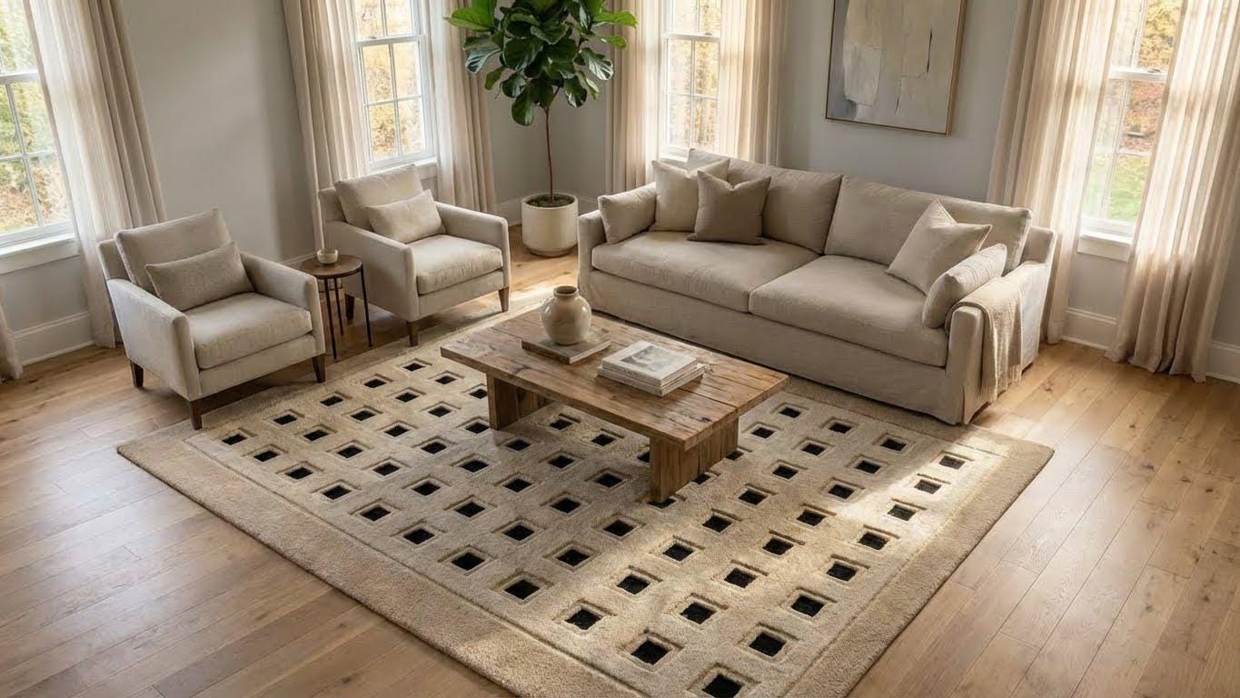 Square Pattern Rugs Hand-tufted Wool Area Rug, Modern Geometric Square Pattern Rug, Beige ...