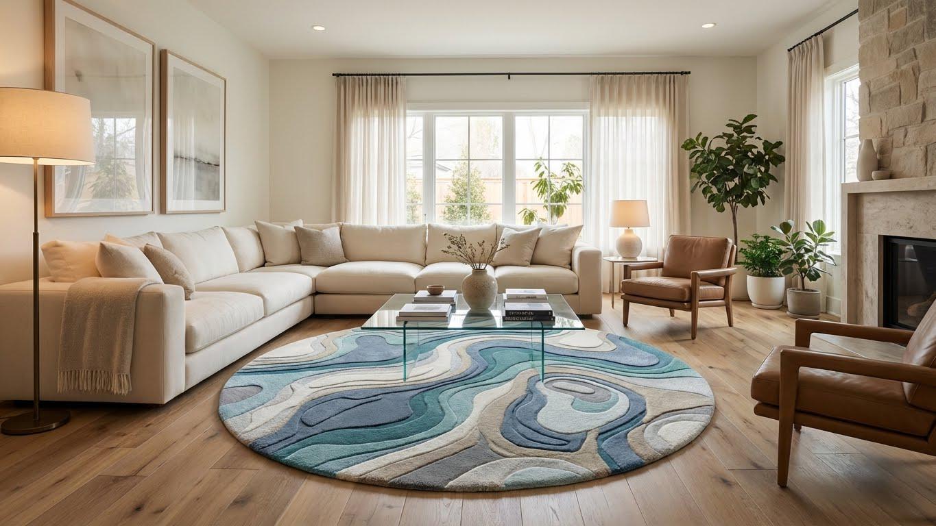 Modern Round Area Rug | Hand Tufted Wool Carpet | 3D Carved High-low ...