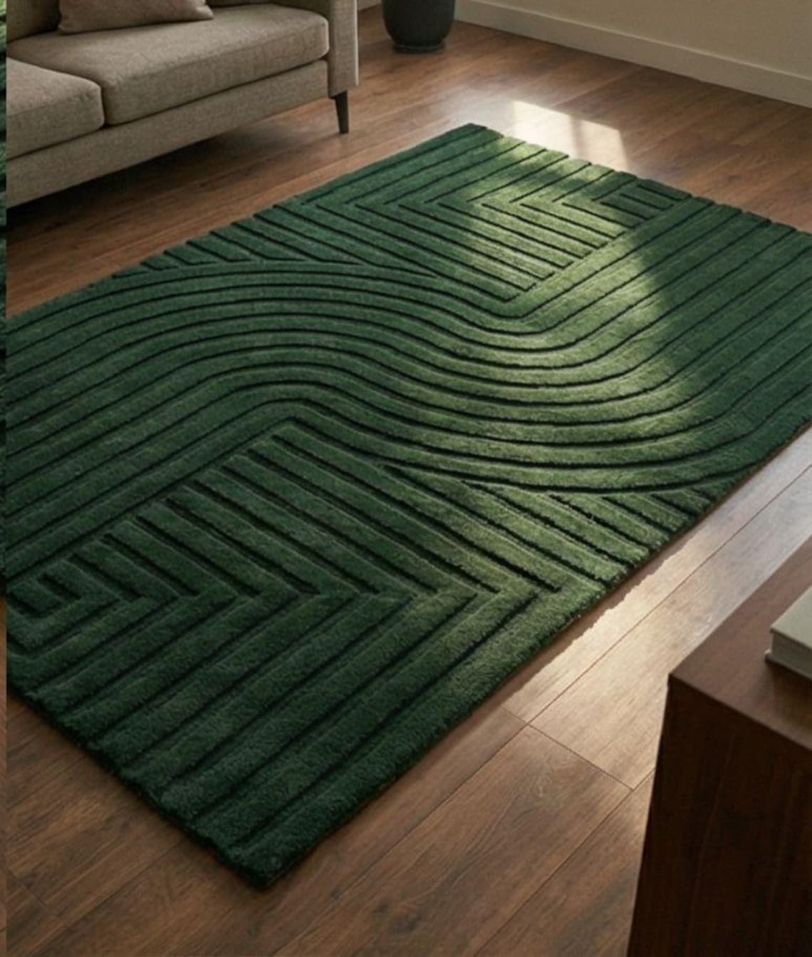 Emerald Green Geometric Rug – Modern Shag Area Rug, Plush Textured ...