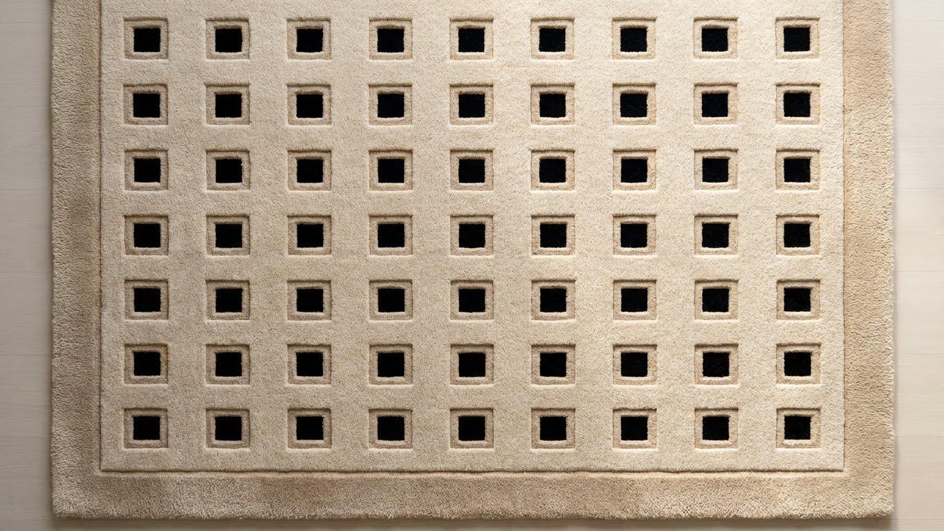 Hand-tufted Wool Area Rug, Modern Geometric Square Pattern Rug, Beige ...