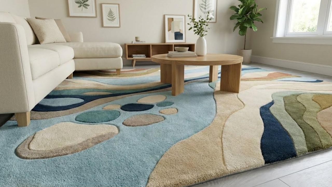 Modern Abstract Ocean Wave Tufted Area Rug | Hand-tufted Wool Kids Room ...