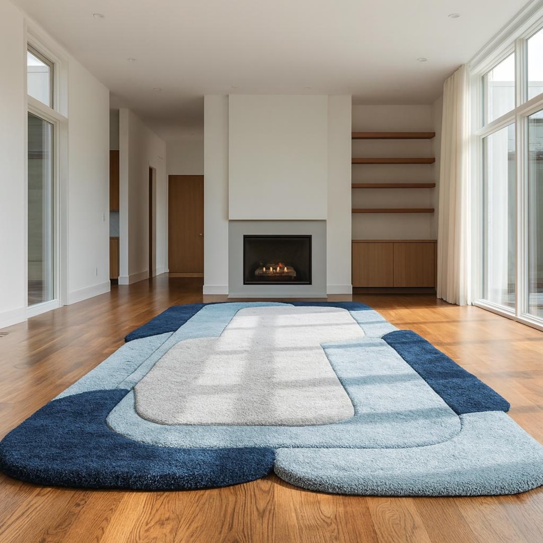 Modern Blue Layered Runner Rug | Hand-tufted High-pile Wool Carpet ...